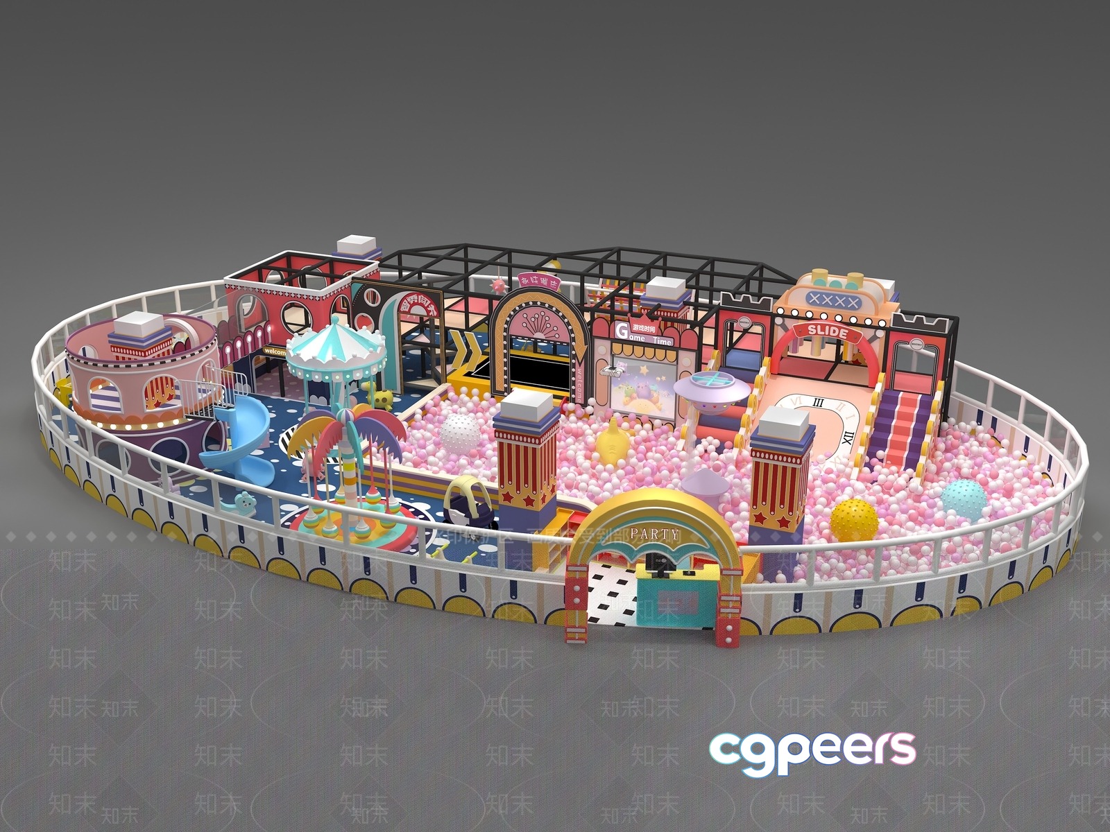 A Colorful Amusement Park 3D Model - 913 - VRAY Render