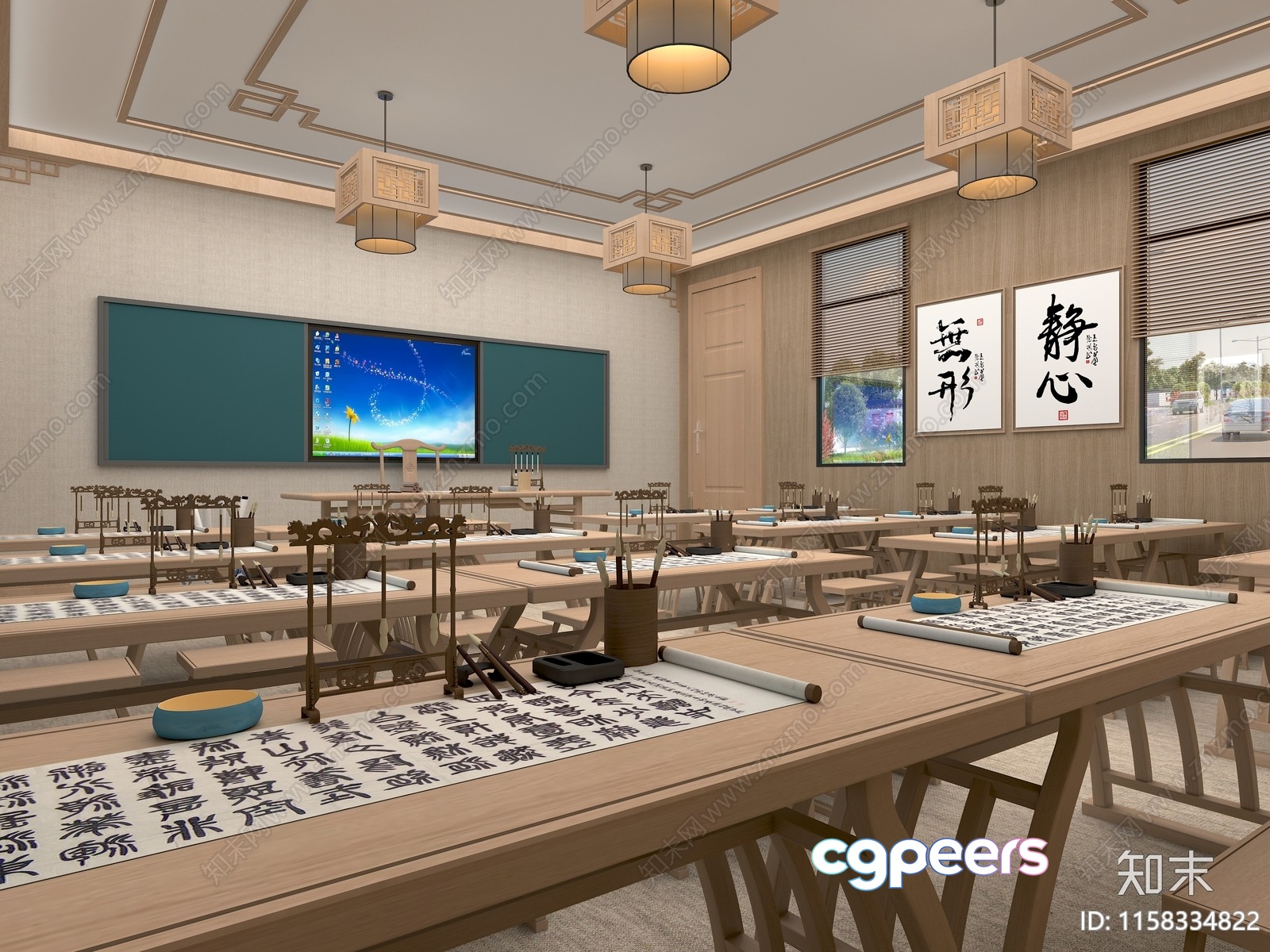 A Classroom With Asian-Style Decor 3D Model - 14433 - VRAY Render A Classroom With Asian-Style Decor 3D Model - 14433 - VRAY Render