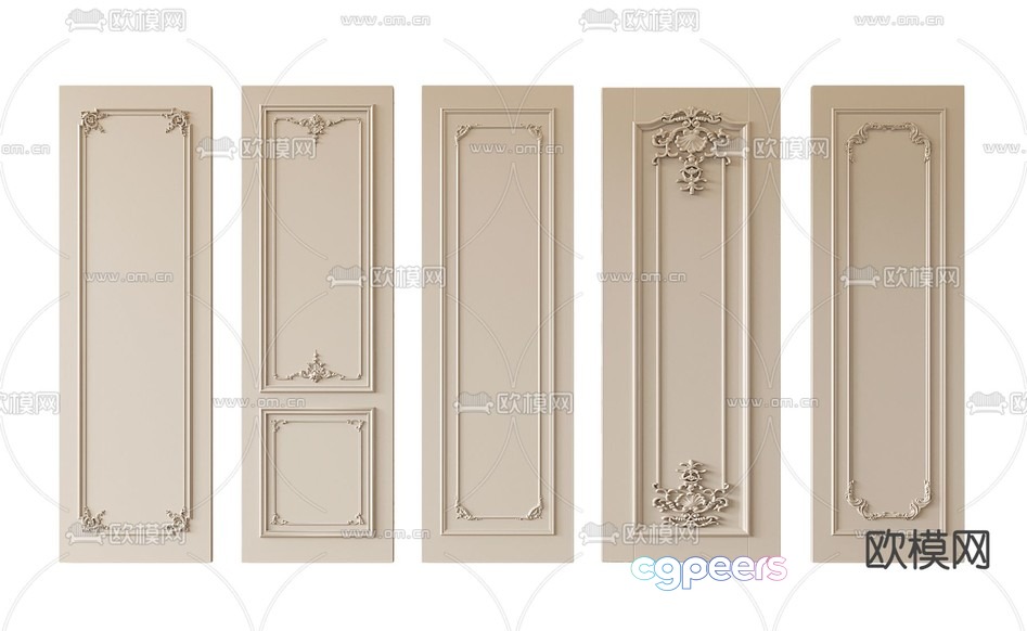Beige Ornate Doors 3D Model - 1510 - VRAY Render Beige Ornate Doors 3D Model - 1510 - VRAY Render