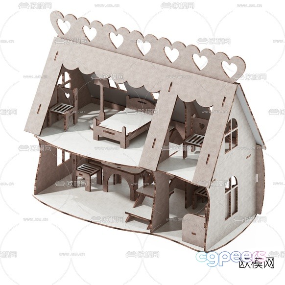 A Cardboard Dollhouse 3D Model - 2607 - VRAY Render