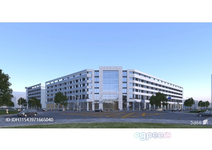A Large White Building With A Parking Lot 3D Model - 3096 - VRAY Render