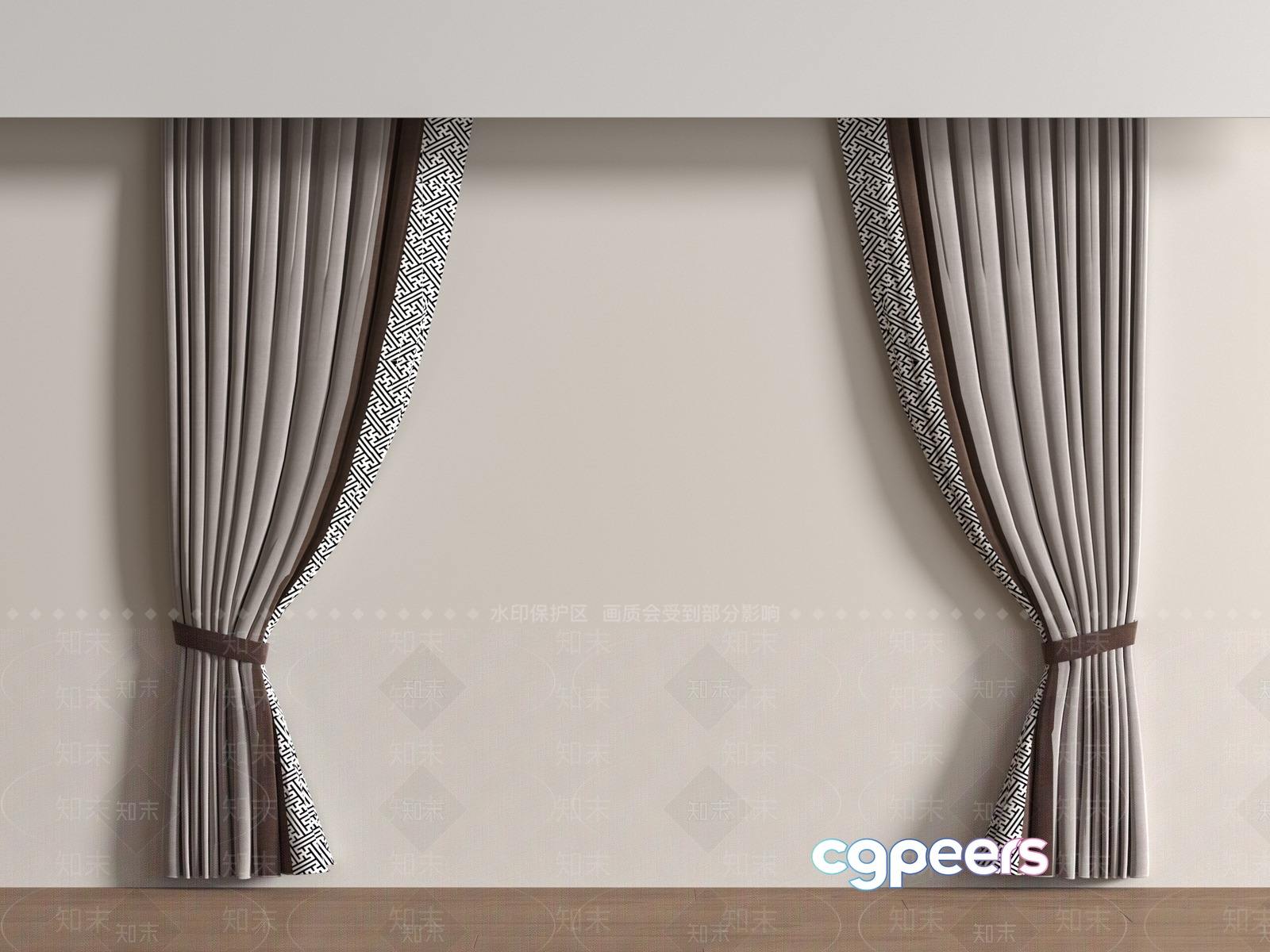 Grey Curtains 3D Model - 8869 - VRAY Render