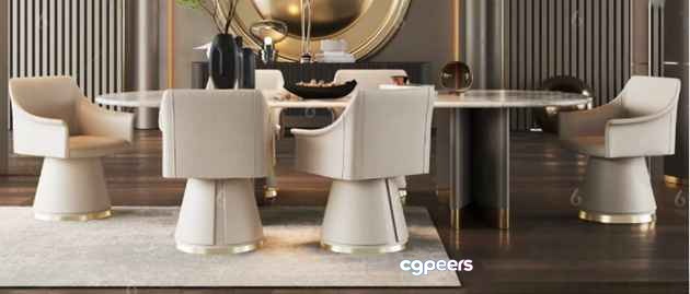 Modern Dining Room 3D Model - 7436 - VRAY Render