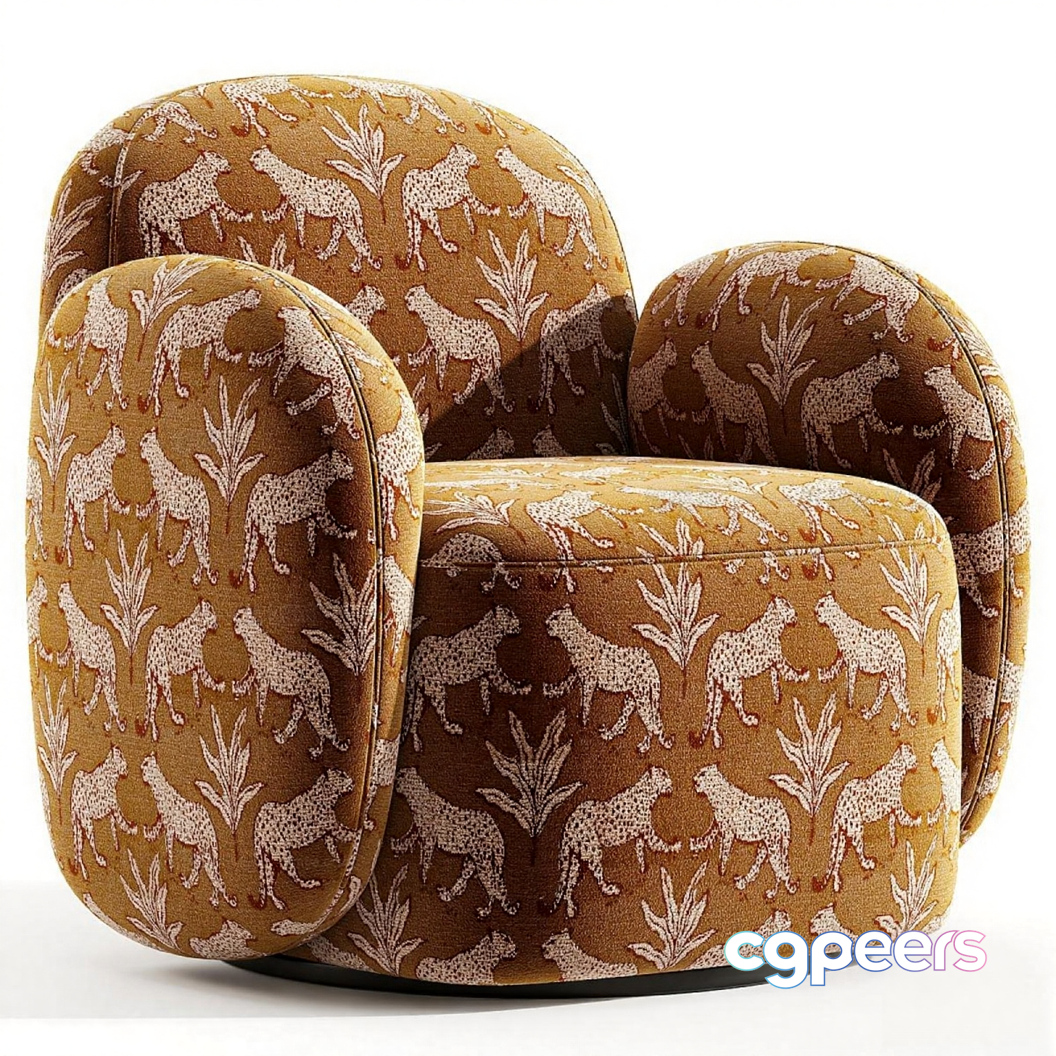 A Yellow Armchair With A Cheetah Pattern 3D Model - 22314 - CORONA Render