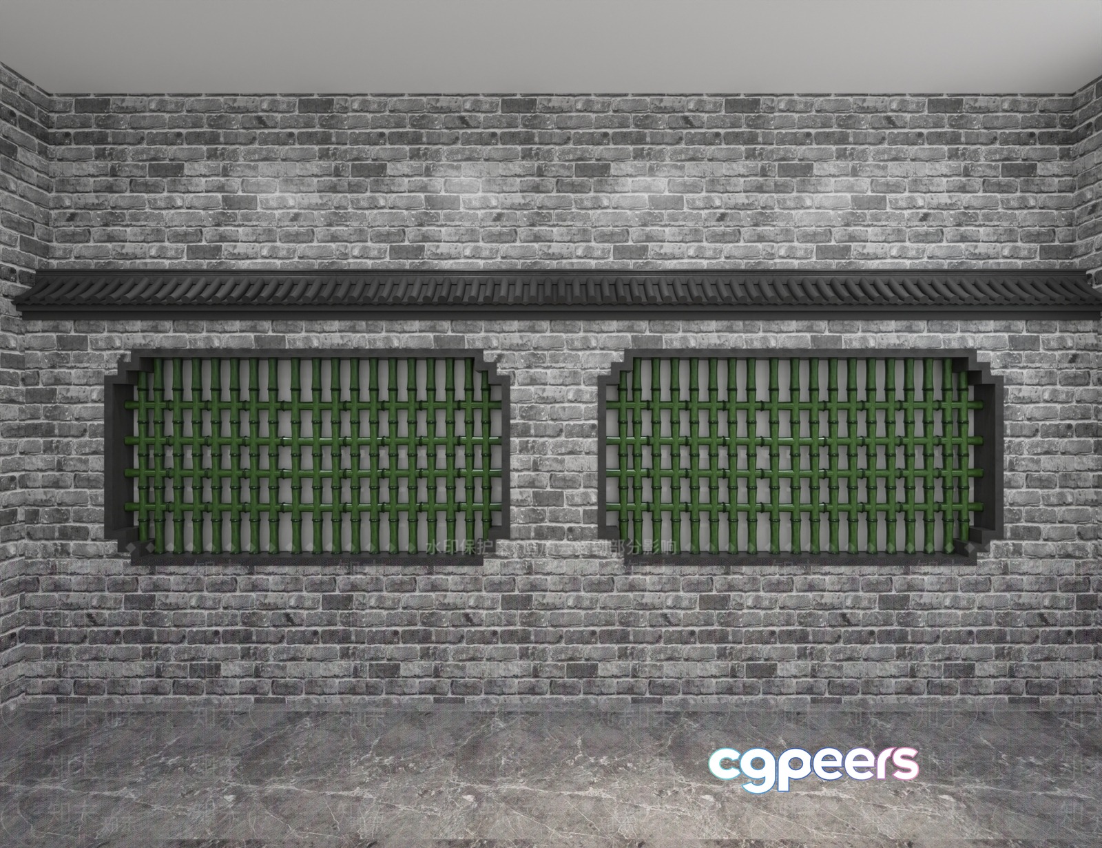 Two Green Lattice Windows 3D Model - 14989 - VRAY Render Two Green Lattice Windows 3D Model - 14989 - VRAY Render
