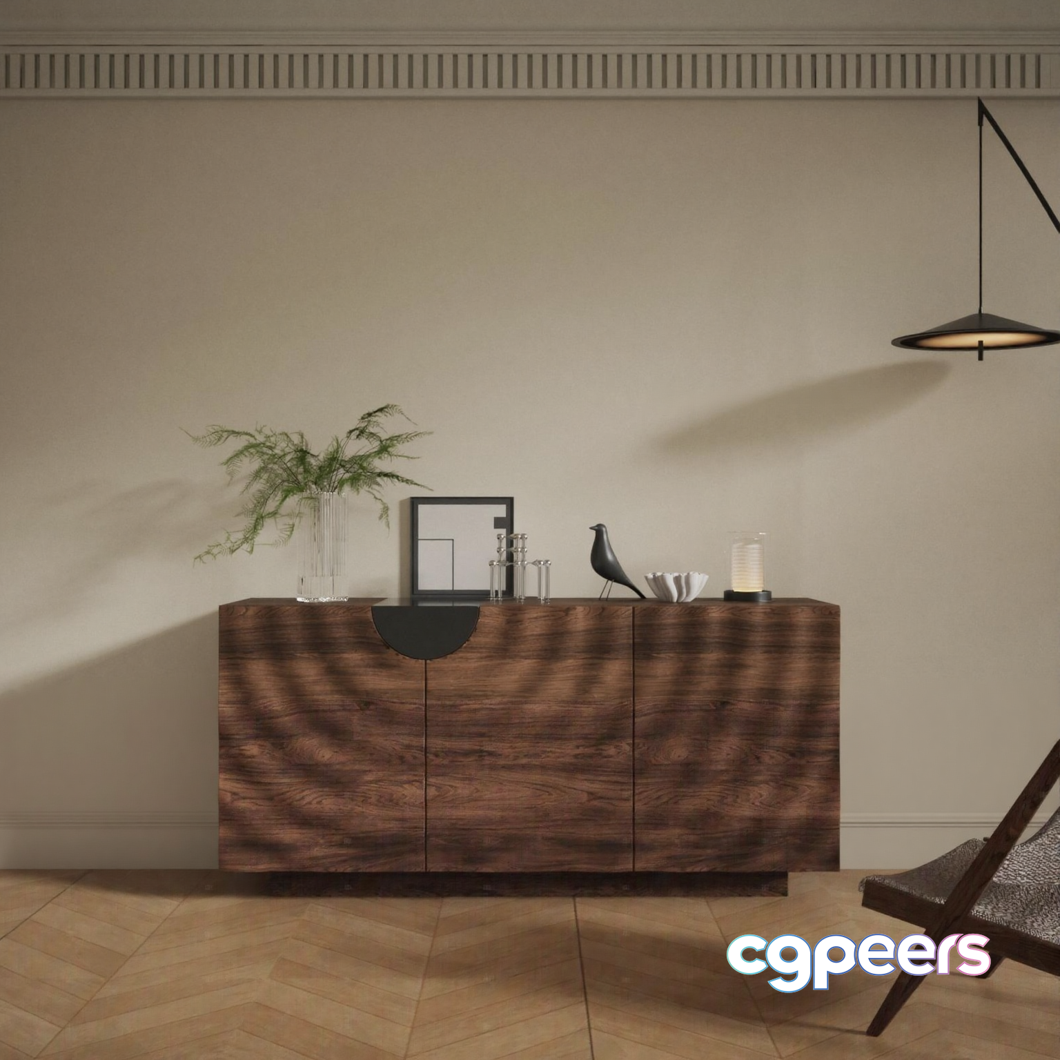 Modern Wooden Sideboard 3D Model - 9995 - VRAY Render Modern Wooden Sideboard 3D Model - 9995 - VRAY Render
