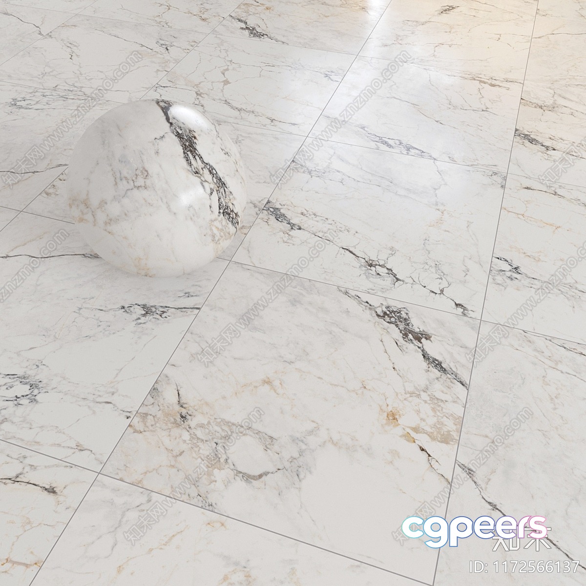 The Single Main Subject Is A Marble Floor With A Marble Sphere 3D Model - 1035 - VRAY Render