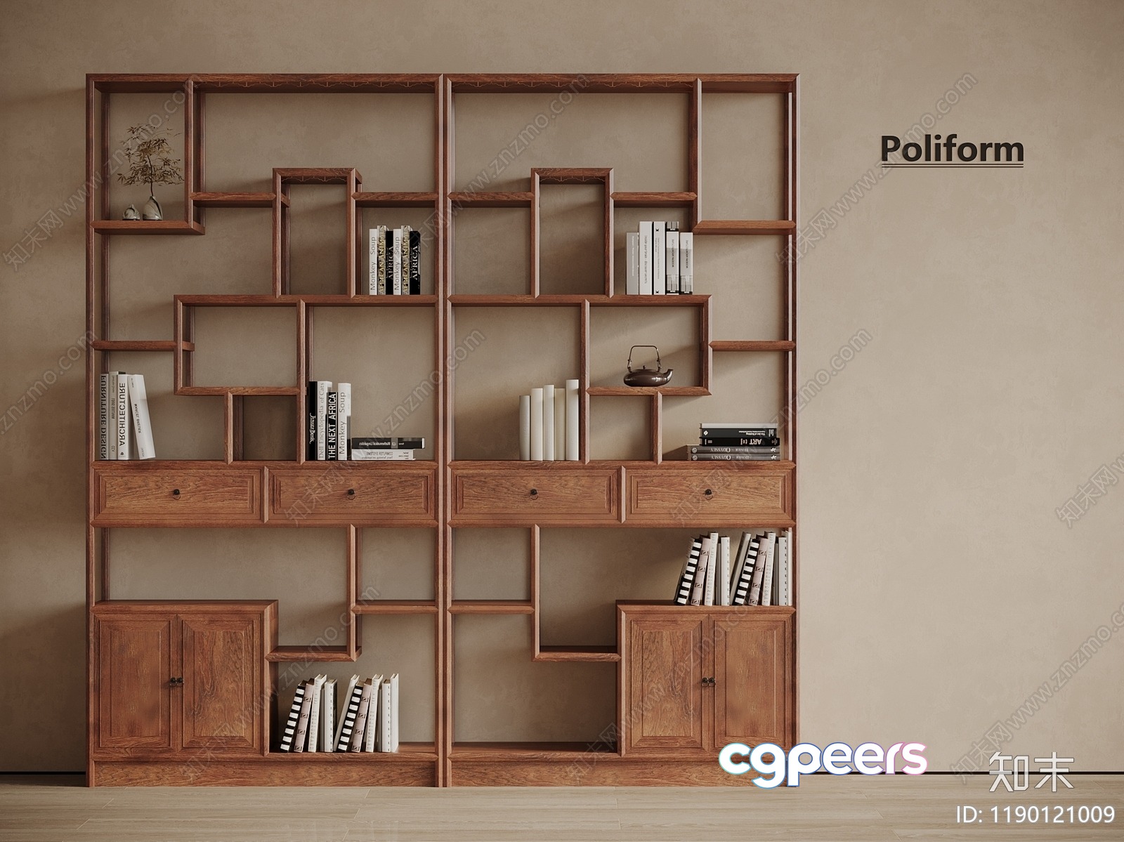 Modern Wooden Shelving Unit 3D Model - 2612 - VRAY Render Modern Wooden Shelving Unit 3D Model - 2612 - VRAY Render
