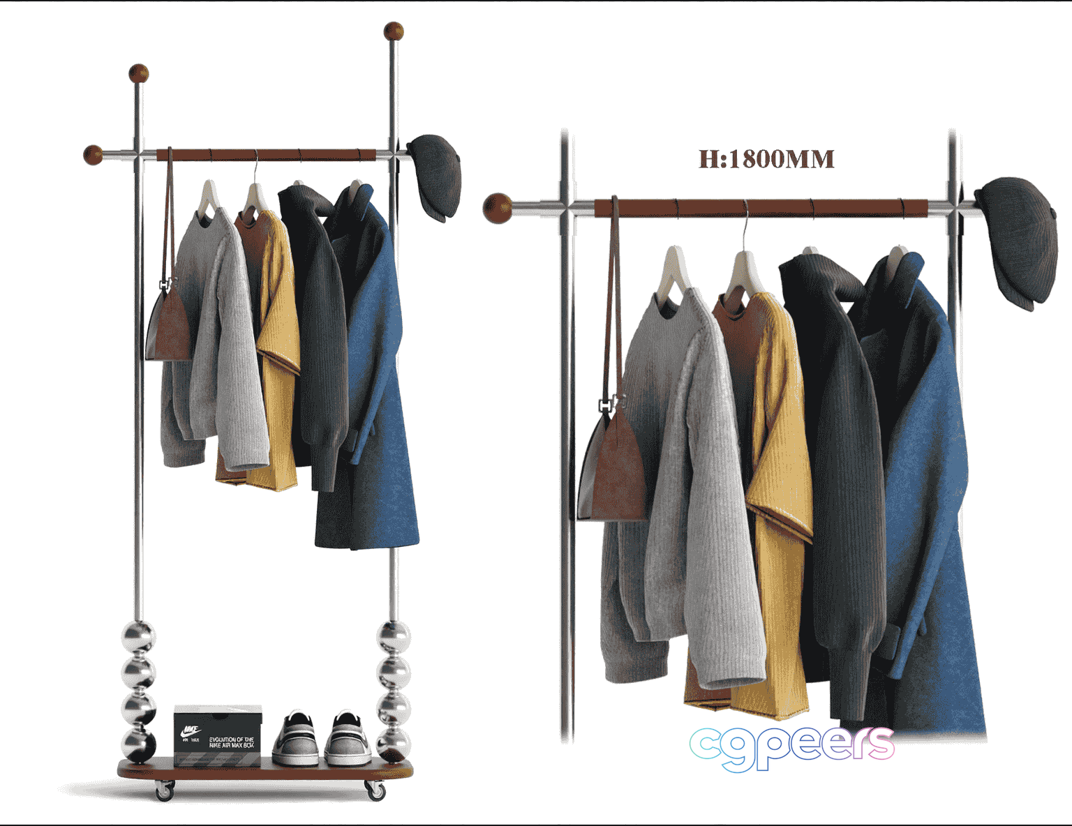 A Coat Rack With Clothes 3D Model - 14050 - VRAY Render