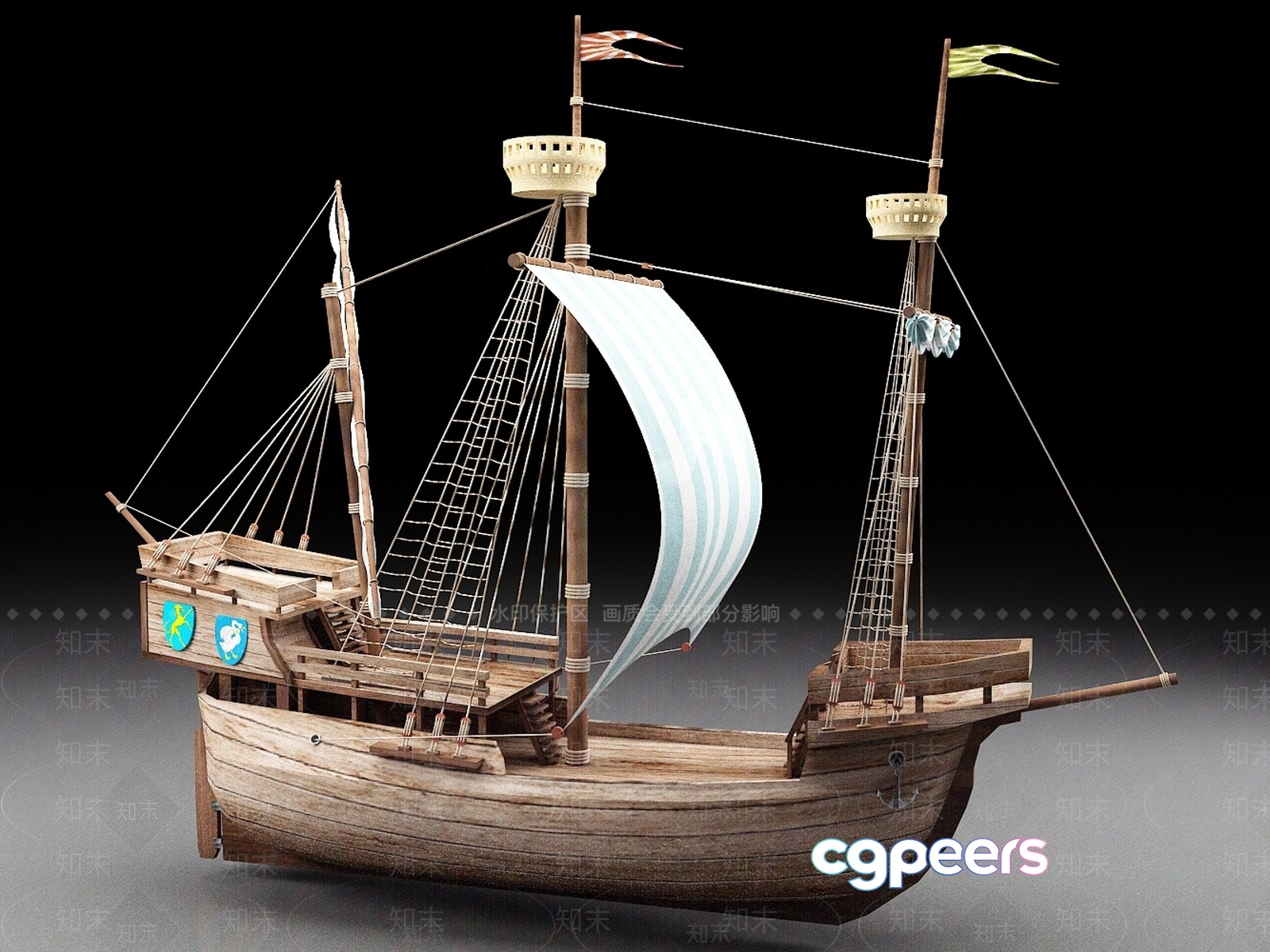 Wooden Sailing Ship 3D Model - 570 - VRAY Render Wooden Sailing Ship 3D Model - 570 - VRAY Render