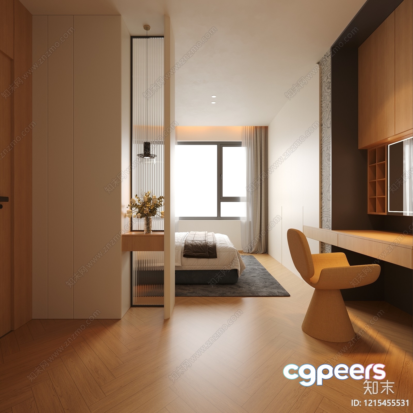 Modern Bedroom With A Large Window 3D Model - 23469 - VRAY Render Modern Bedroom With A Large Window 3D Model - 23469 - VRAY Render