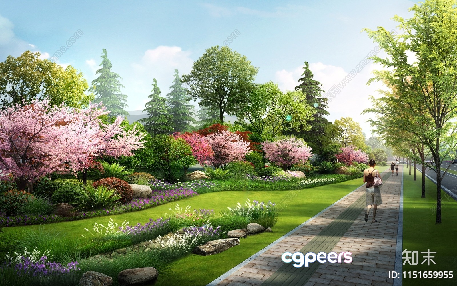 A Woman Walking On A Brick Path 3D Model - 6342 - VRAY Render