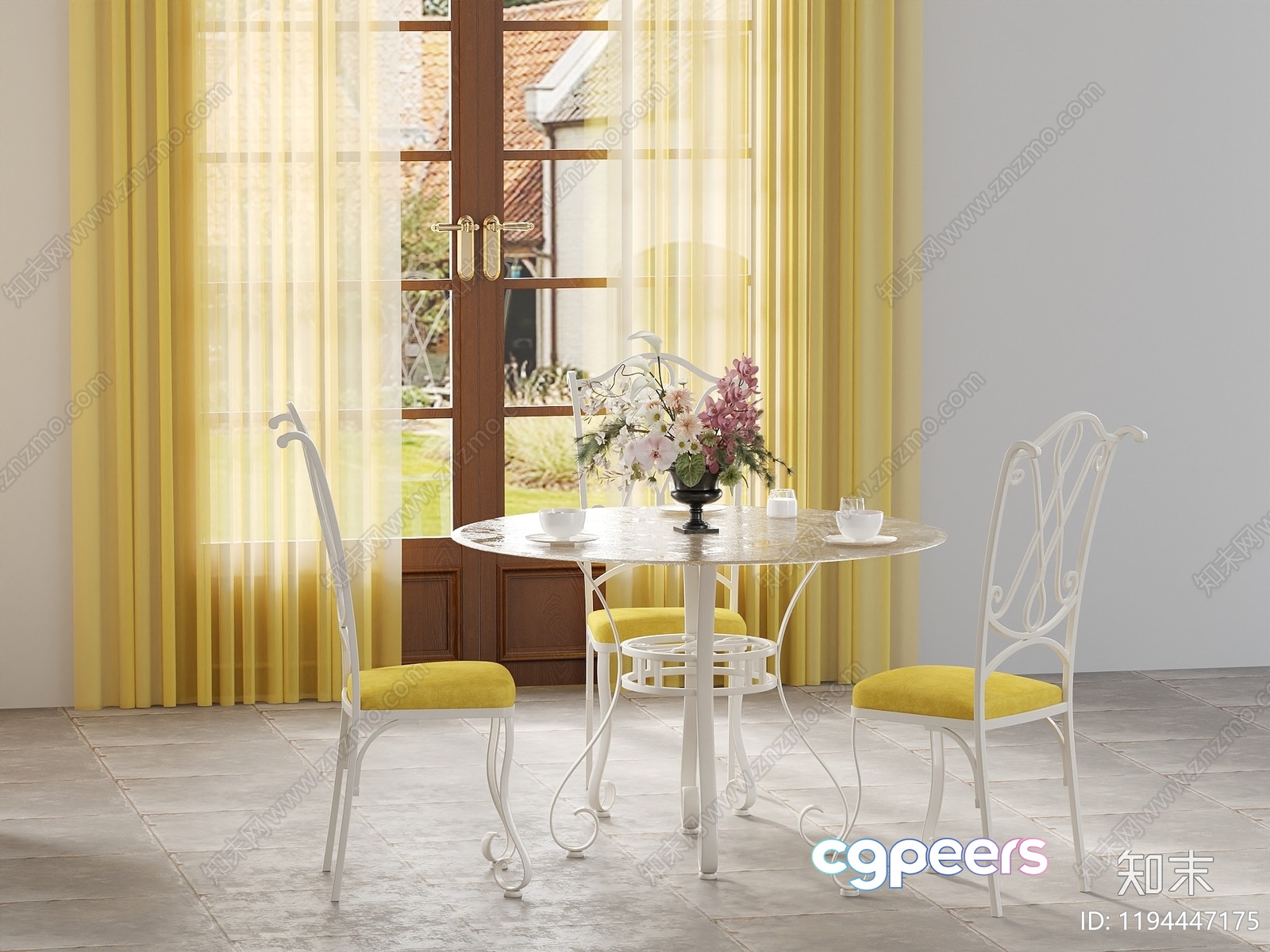 White Table With Yellow Chairs 3D Model - 14830 - CORONA Render White Table With Yellow Chairs 3D Model - 14830 - CORONA Render