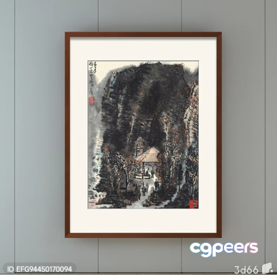 A Framed Painting Of A Mountainous Landscape 3D Model - 8470 - VRAY Render A Framed Painting Of A Mountainous Landscape 3D Model - 8470 - VRAY Render