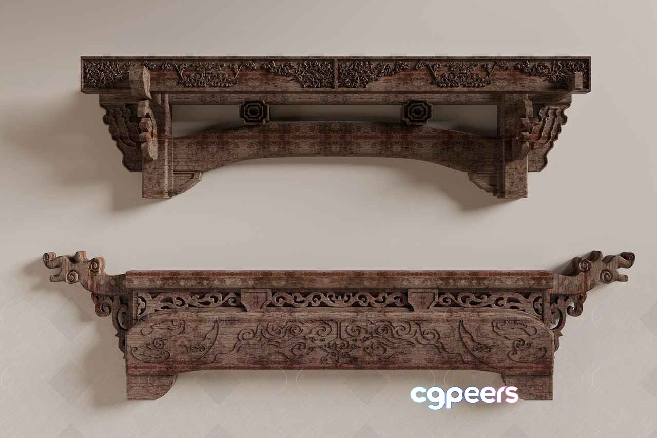 Wooden Ornate Shelves 3D Model - 13151 - CORONA Render