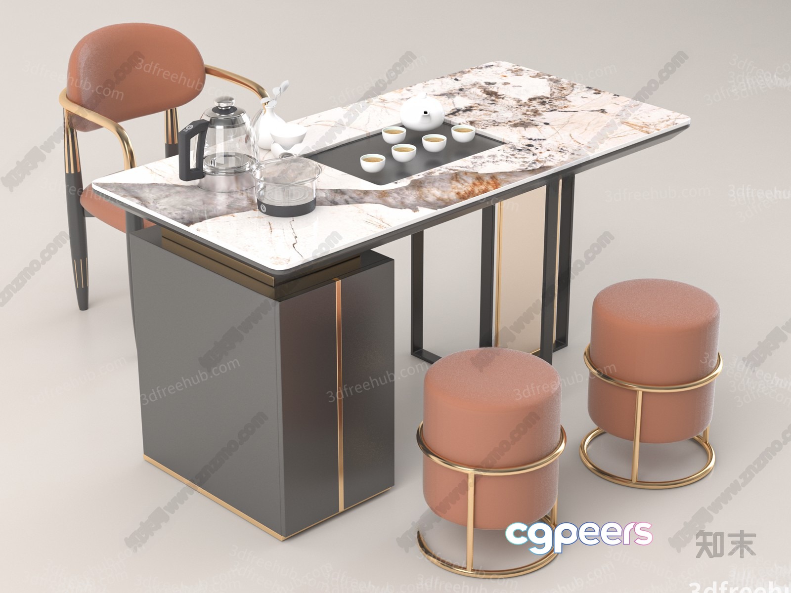 A Modern Table And Chairs Set 3D Model - 18899 - VRAY Render