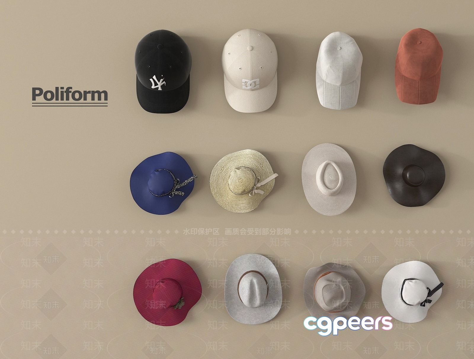 A Collection Of Hats 3D Model - 13710 - VRAY Render