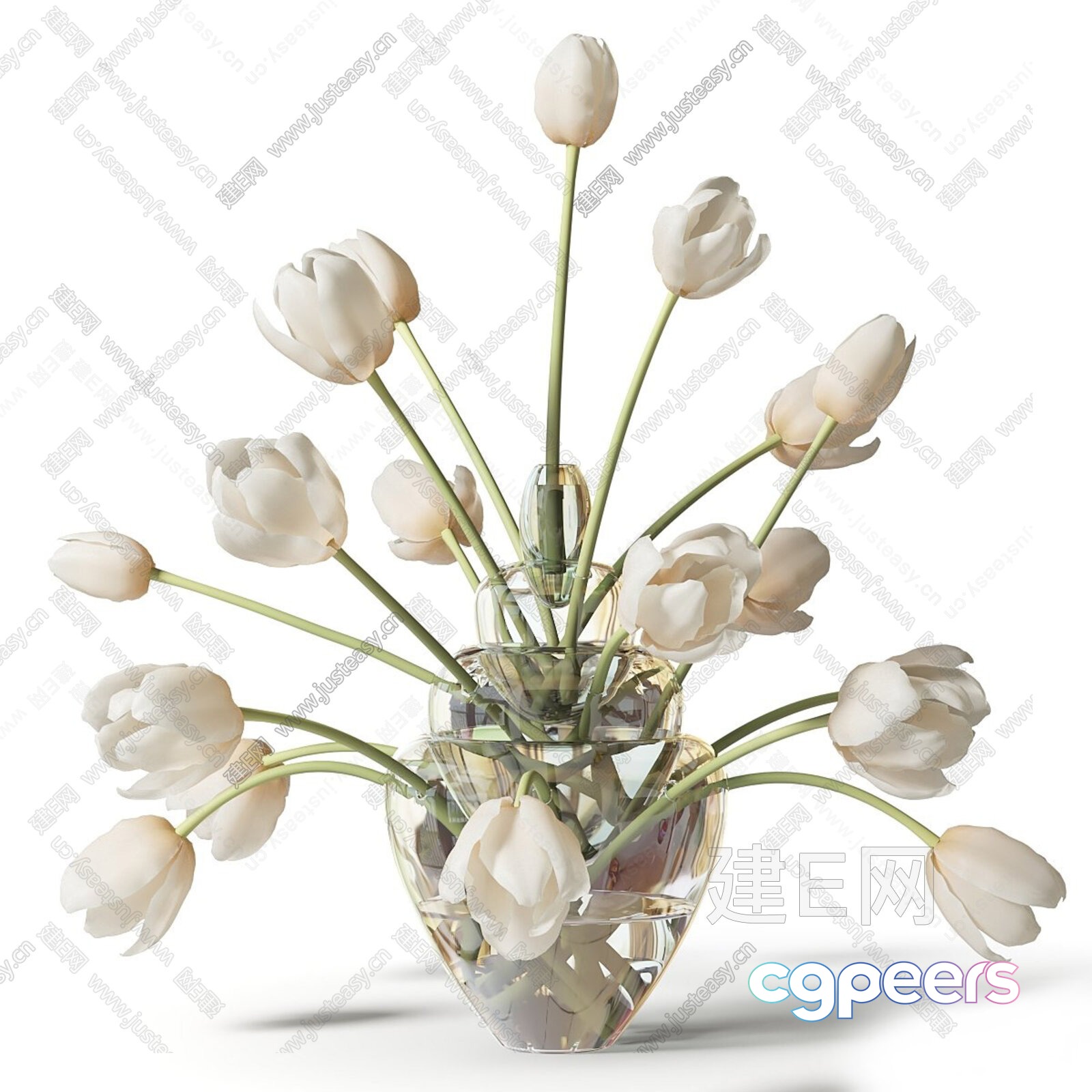 A Vase Of White Tulips 3D Model - 428 - VRAY Render A Vase Of White Tulips 3D Model - 428 - VRAY Render