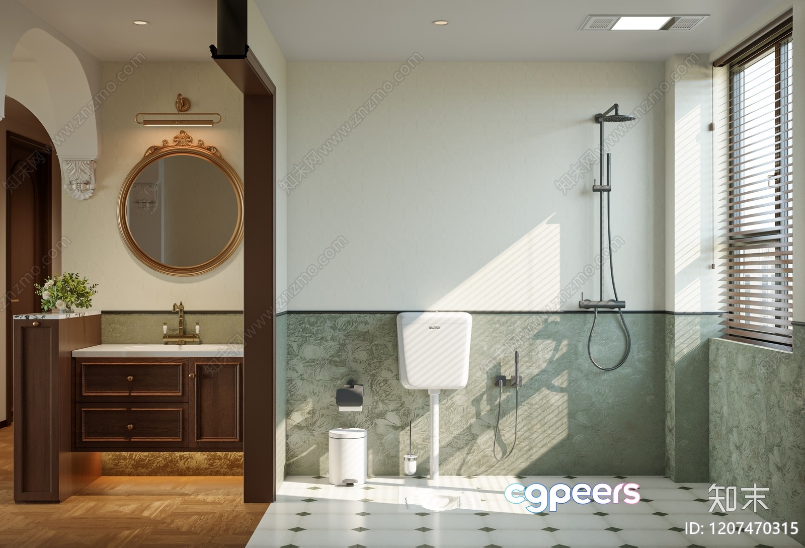 A Bathroom With A White And Green Color Scheme 3D Model - 1727 - CORONA Render A Bathroom With A White And Green Color Scheme 3D Model - 1727 - CORONA Render