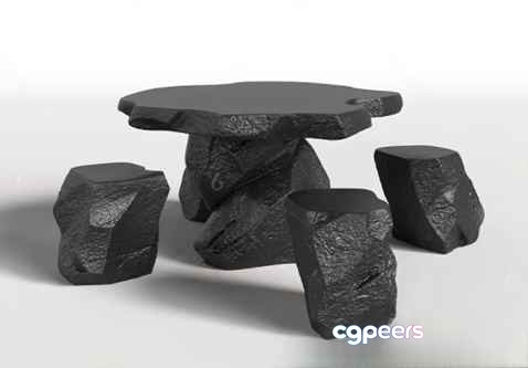 Black Stone Table 3D Model - 2459 - VRAY Render
