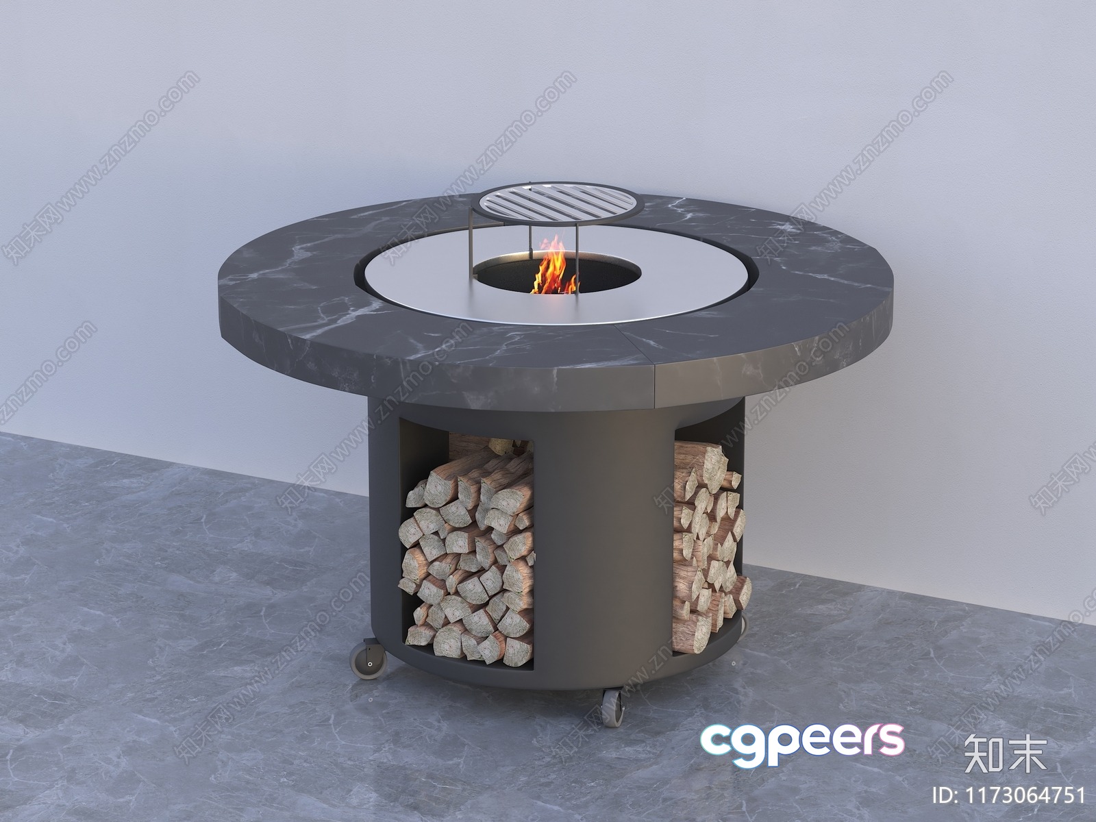 A Round Fire Pit With A Marble Table Top 3D Model - 20075 - VRAY Render