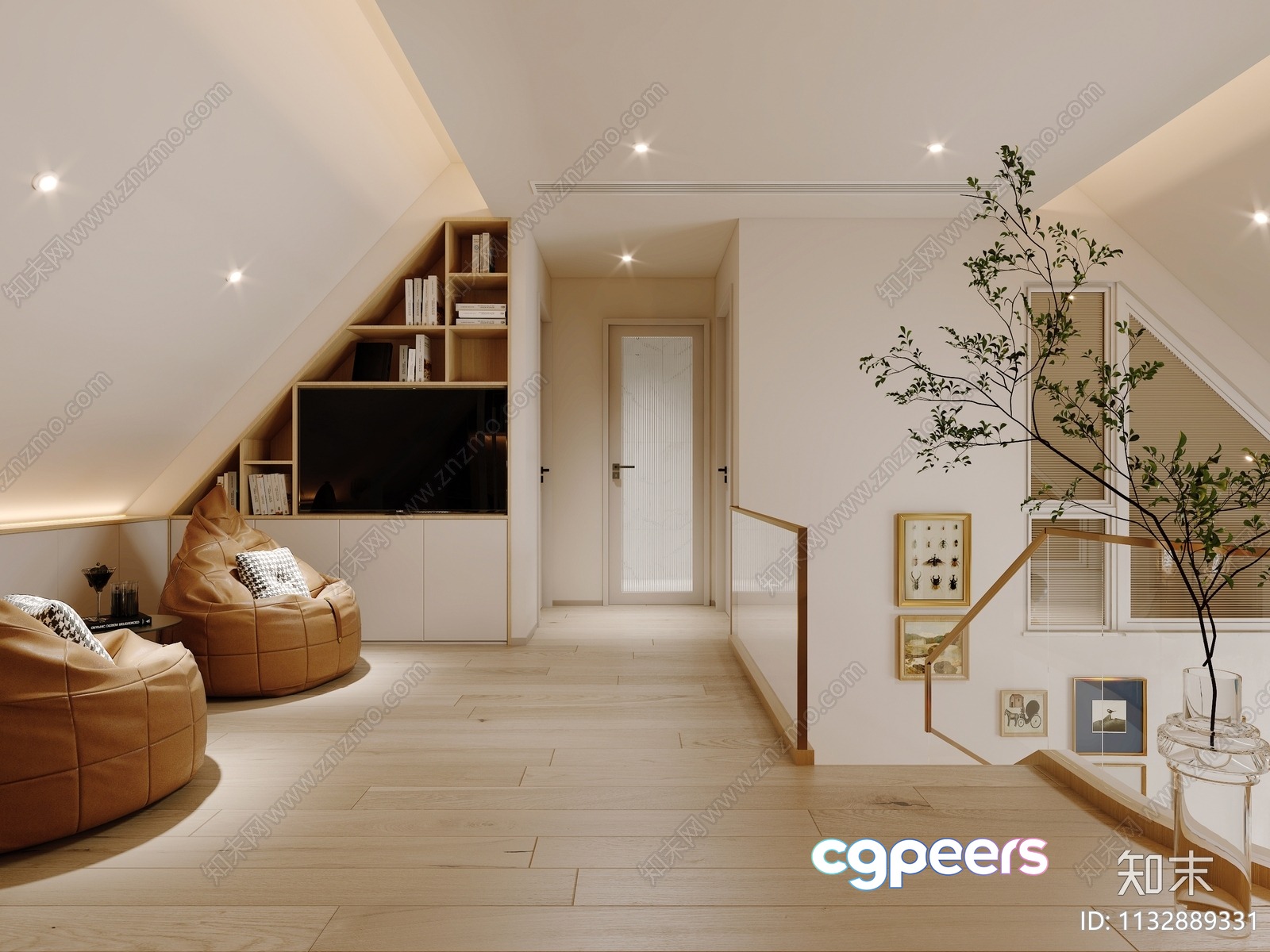 Modern Attic Space 3D Model - 12720 - VRAY Render
