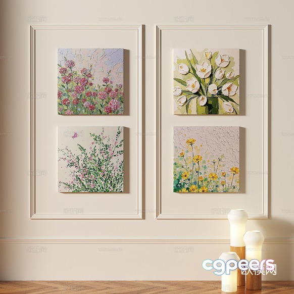 Floral Paintings On Wall 3D Model - 822 - VRAY Render Floral Paintings On Wall 3D Model - 822 - VRAY Render