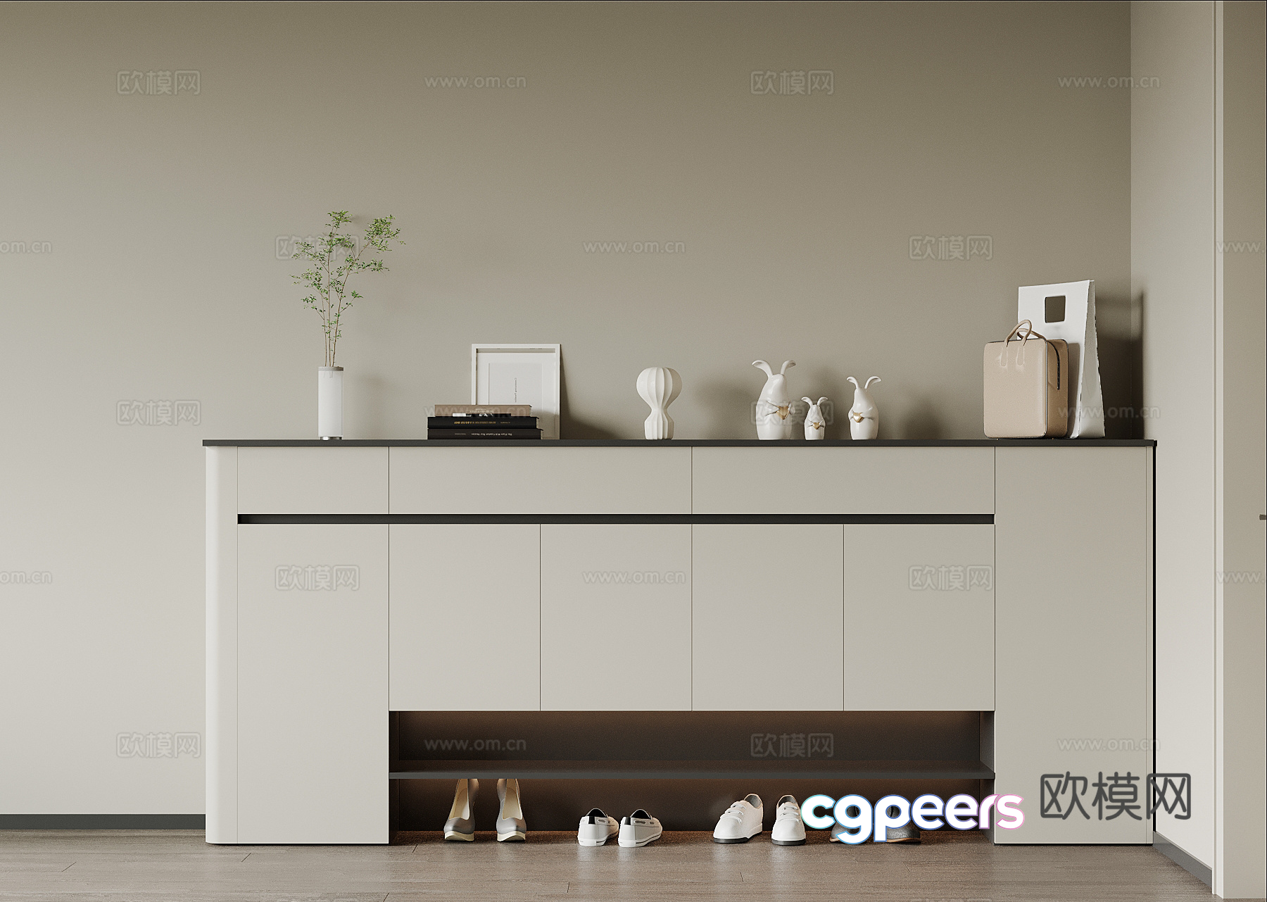 Modern Shoe Cabinet 3D Model - 1277 - VRAY Render Modern Shoe Cabinet 3D Model - 1277 - VRAY Render