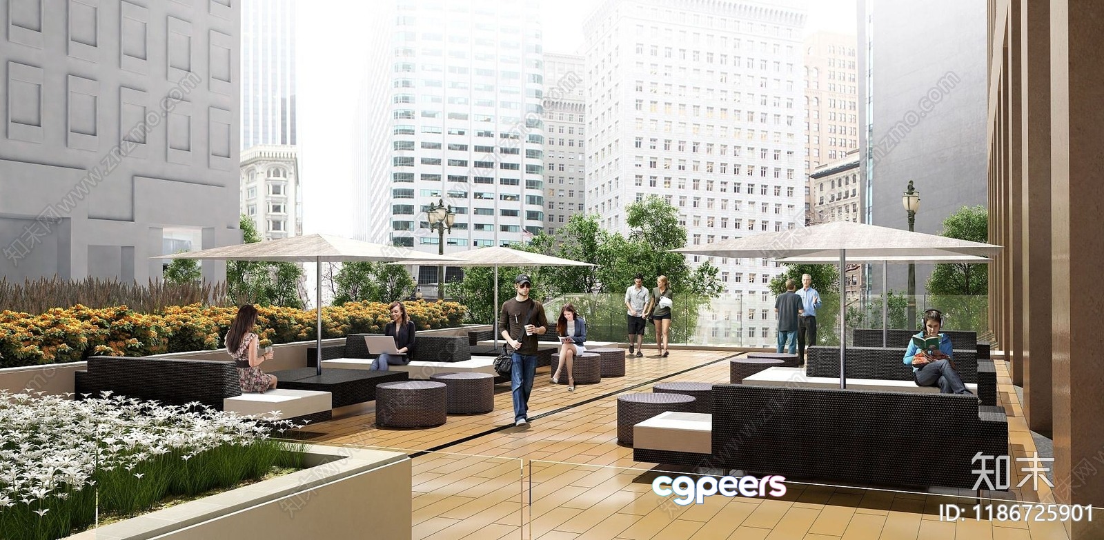 Urban Outdoor Seating Area 3D Model - 1189 - VRAY Render Urban Outdoor Seating Area 3D Model - 1189 - VRAY Render