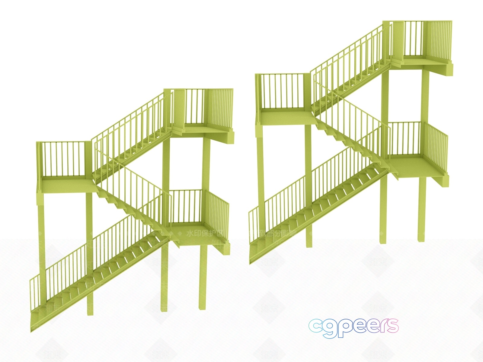 Green Metal Staircase 3D Model - 4356 - VRAY Render