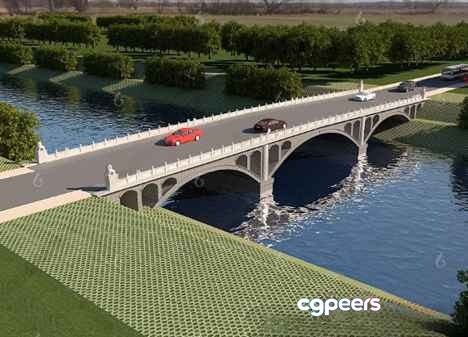 A Bridge With Cars 3D Model - 6619 - VRAY Render