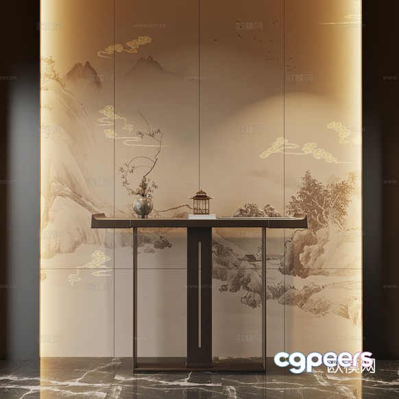 A Console Table With A Landscape Painting On The Wall 3D Model - 16905 - VRAY Render