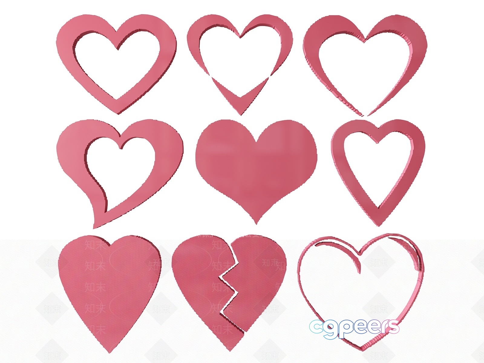 Pink Broken Heart 3D Model - 18656 - VRAY Render