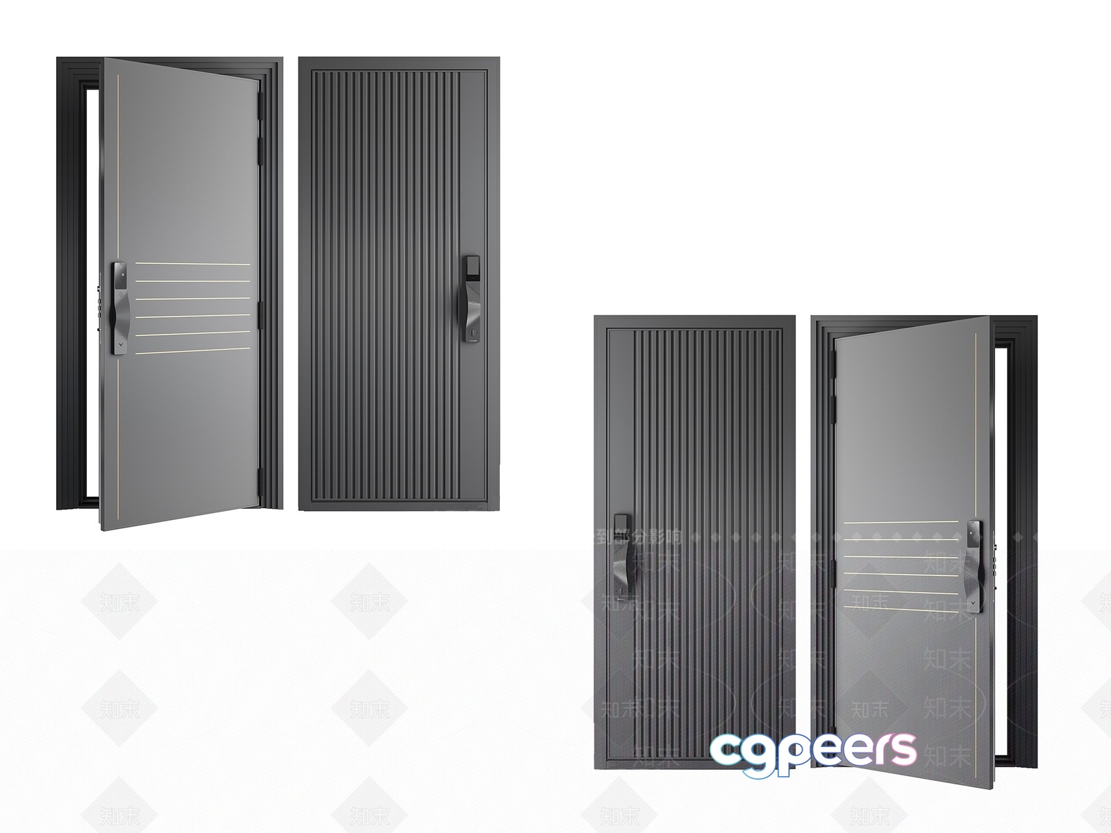 A Set Of Four Doors 3D Model - 10134 - VRAY Render