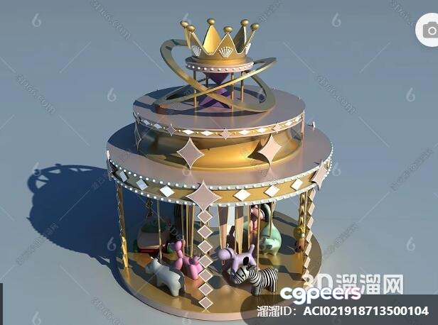 Gold Carousel With Animals 3D Model - 8209 - VRAY Render Gold Carousel With Animals 3D Model - 8209 - VRAY Render