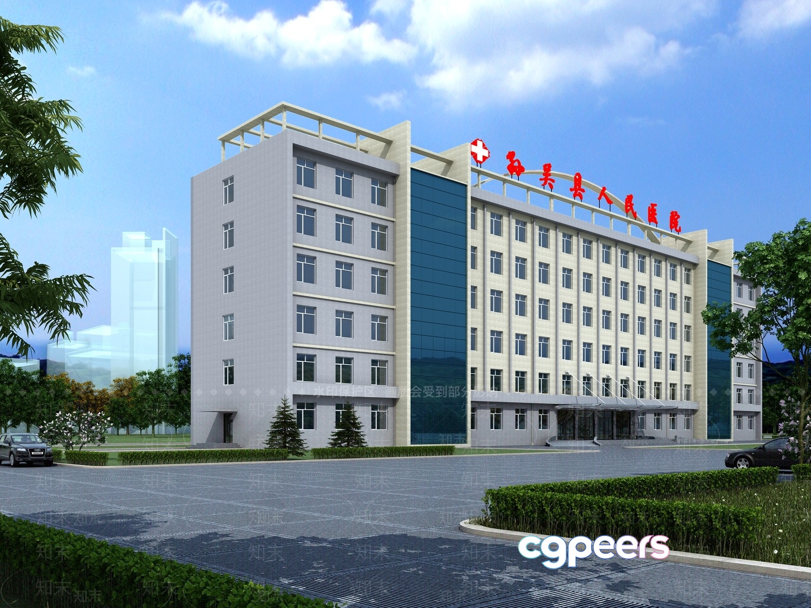A Large Building With A Parking Lot 3D Model - 20732 - VRAY Render