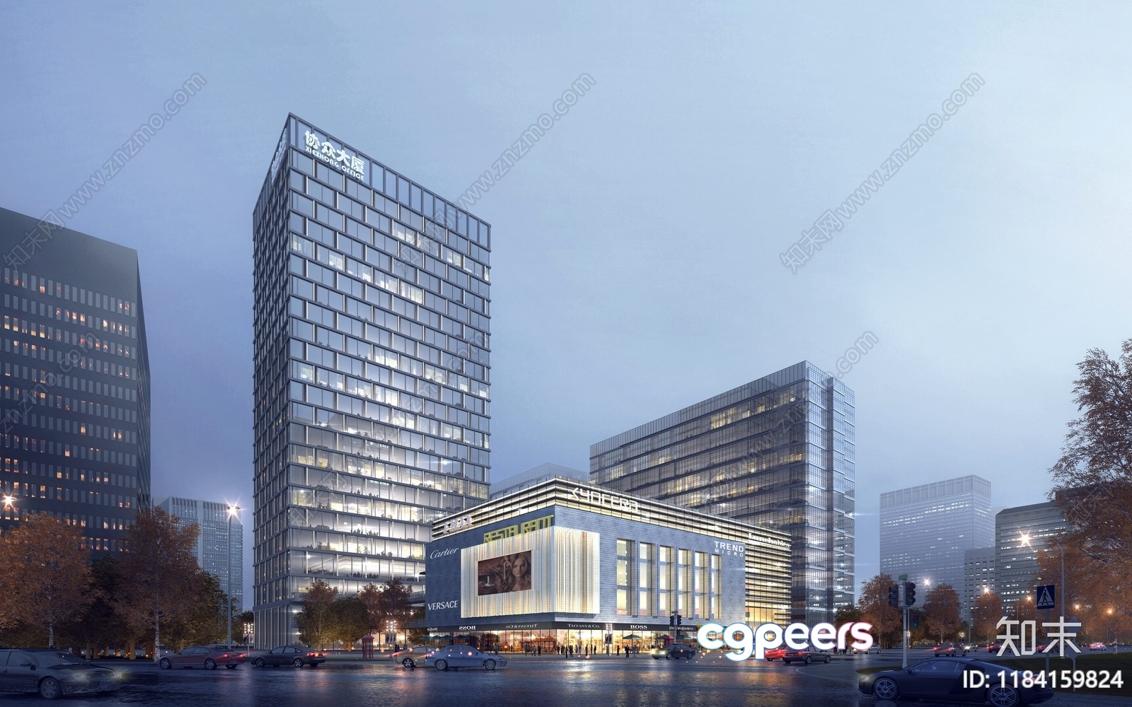 The Main Subject Is A Large City Building Characterized By Its Modern Design And 3D Model - 6348 - VRAY Render