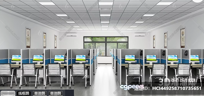 A Modern Office Space With Cubicles 3D Model - 2656 - VRAY Render