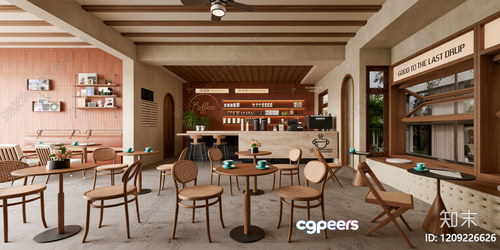A Modern Cafe Interior 3D Model - 7413 - VRAY Render