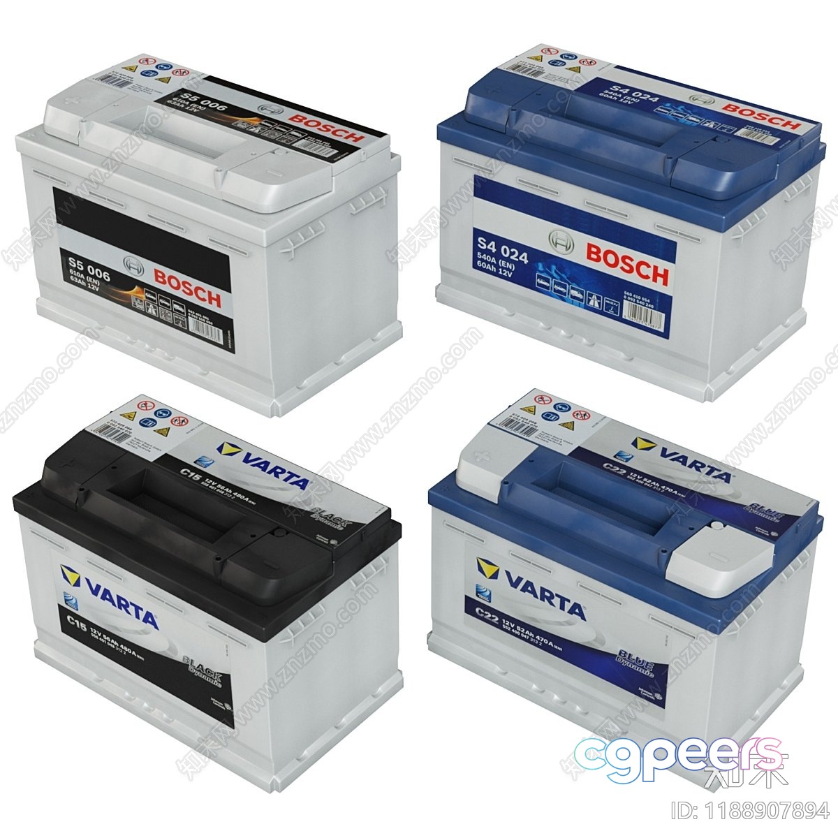 Four Car Batteries 3D Model - 17432 - VRAY Render