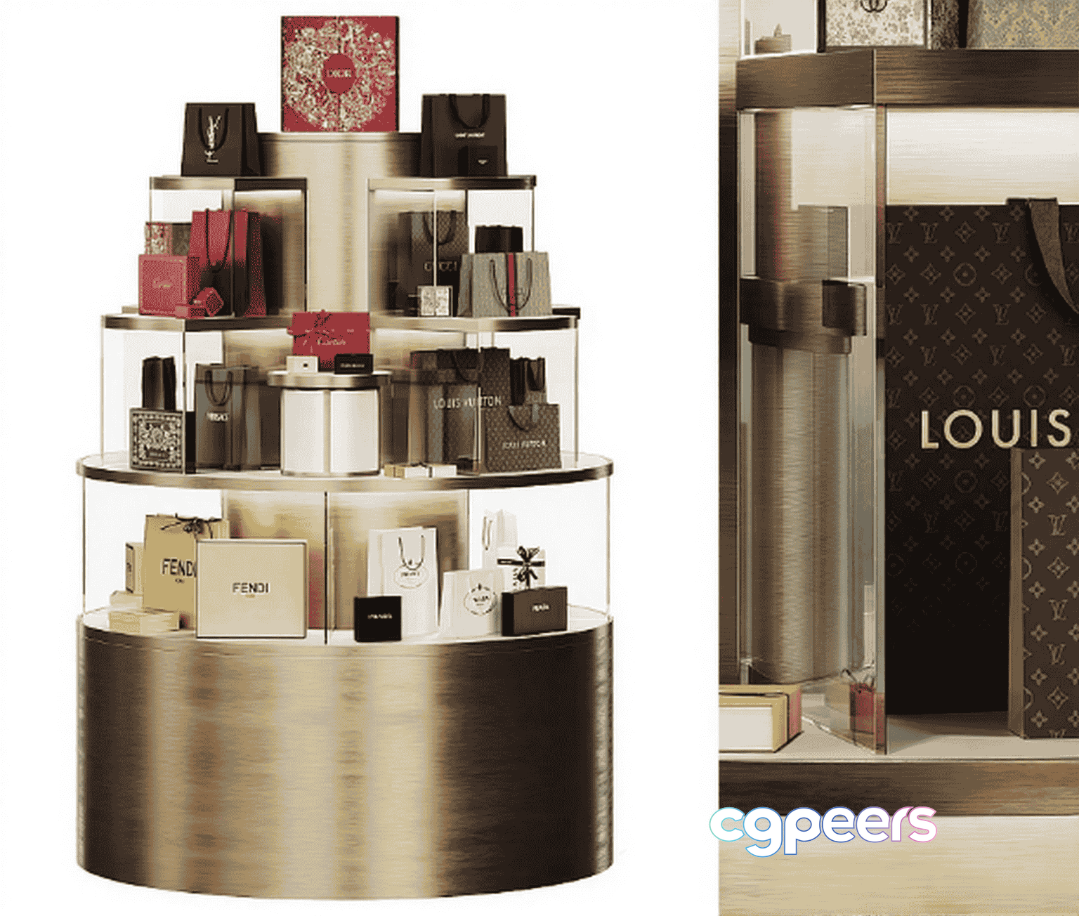 A Display Case With Luxury Brand Items 3D Model - 11342 - CORONA Render A Display Case With Luxury Brand Items 3D Model - 11342 - CORONA Render