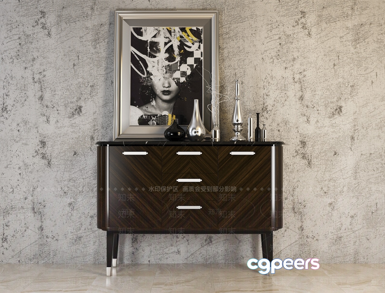 Mid-Century Modern Sideboard 3D Model - 18336 - VRAY Render