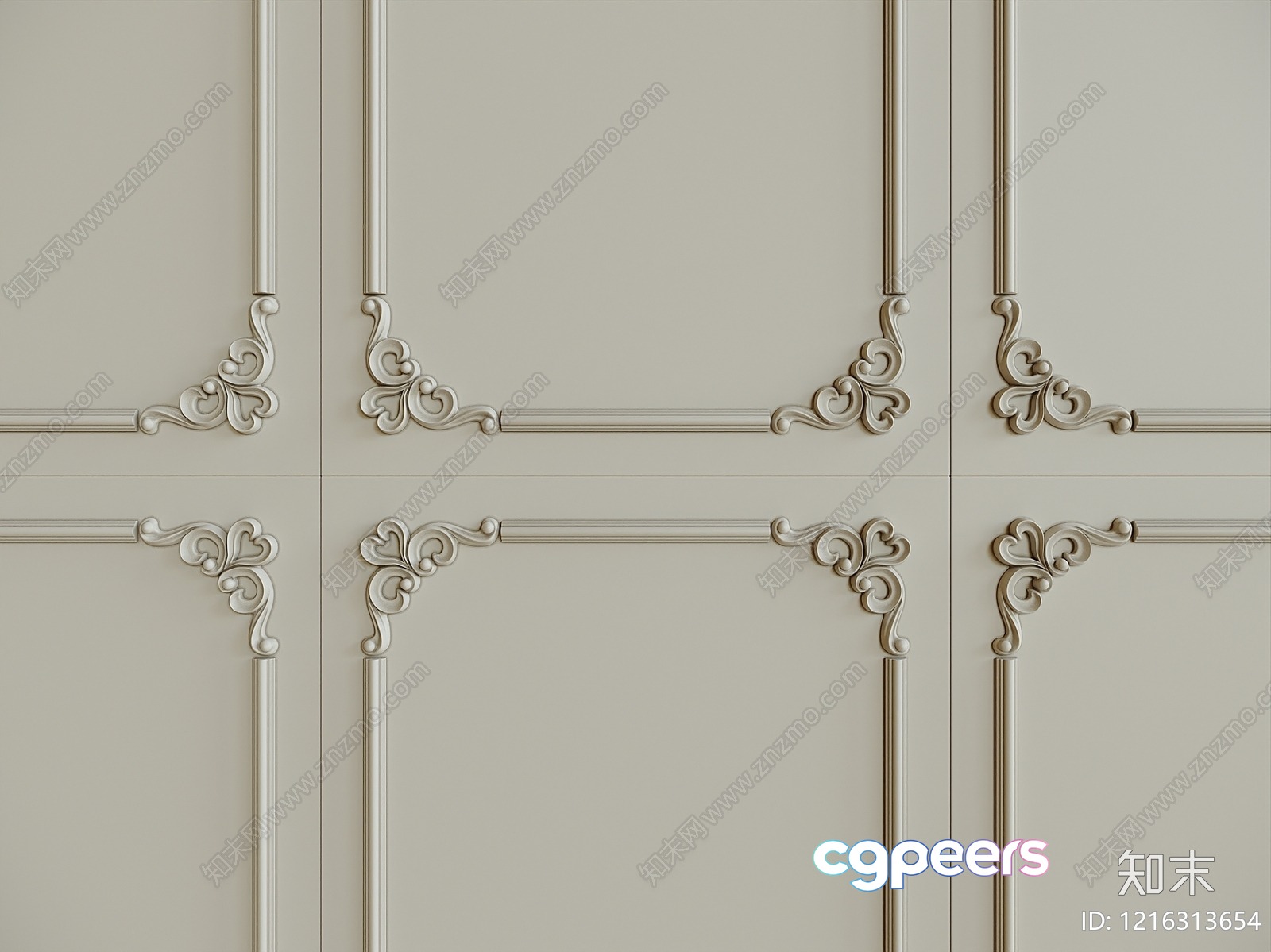 A Beige Wall With Decorative Elements 3D Model - 12596 - VRAY Render A Beige Wall With Decorative Elements 3D Model - 12596 - VRAY Render