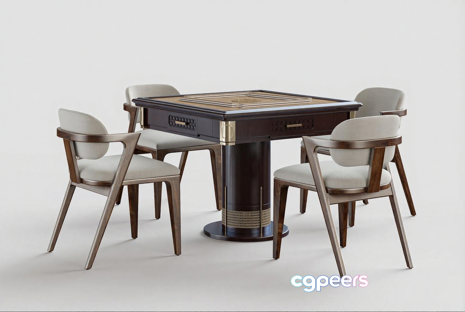 A Wooden Table With Four Chairs 3D Model - 1353 - VRAY Render