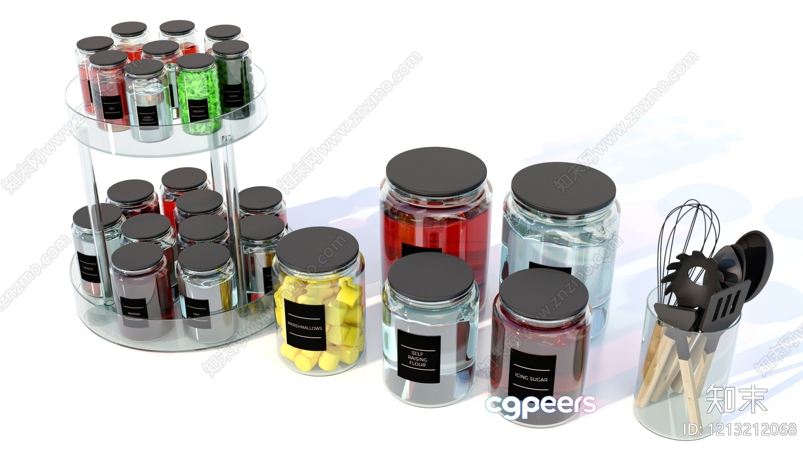 A Collection Of Jars With Black Lids 3D Model - 7893 - VRAY Render