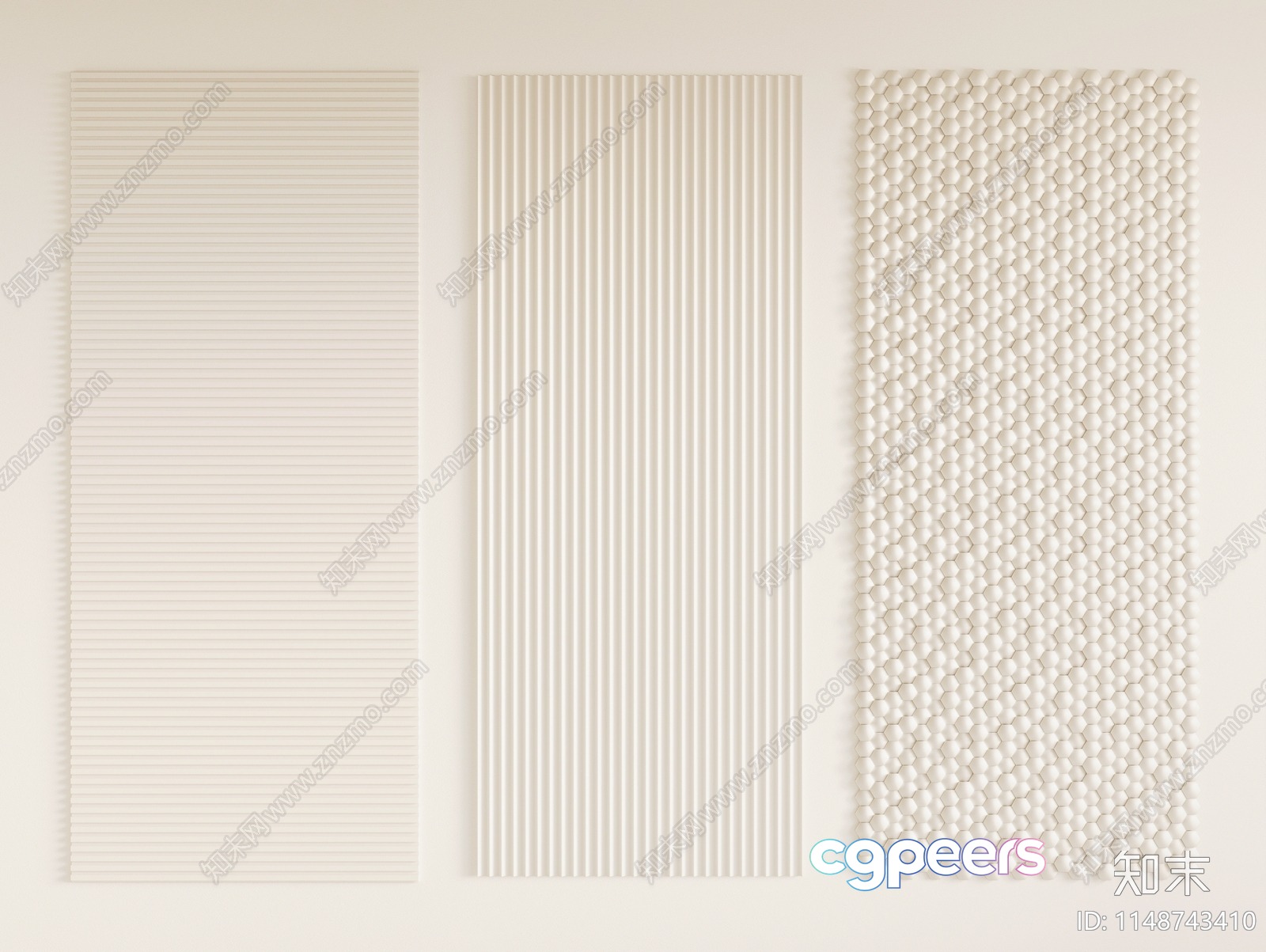 The Main Subject Is A White Wall With Three Different Patterns 3D Model - 13801 - CORONA Render
