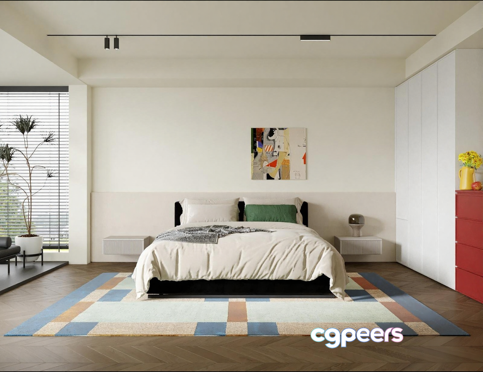 Modern Minimalist Bedroom 3D Model - 16631 - VRAY Render