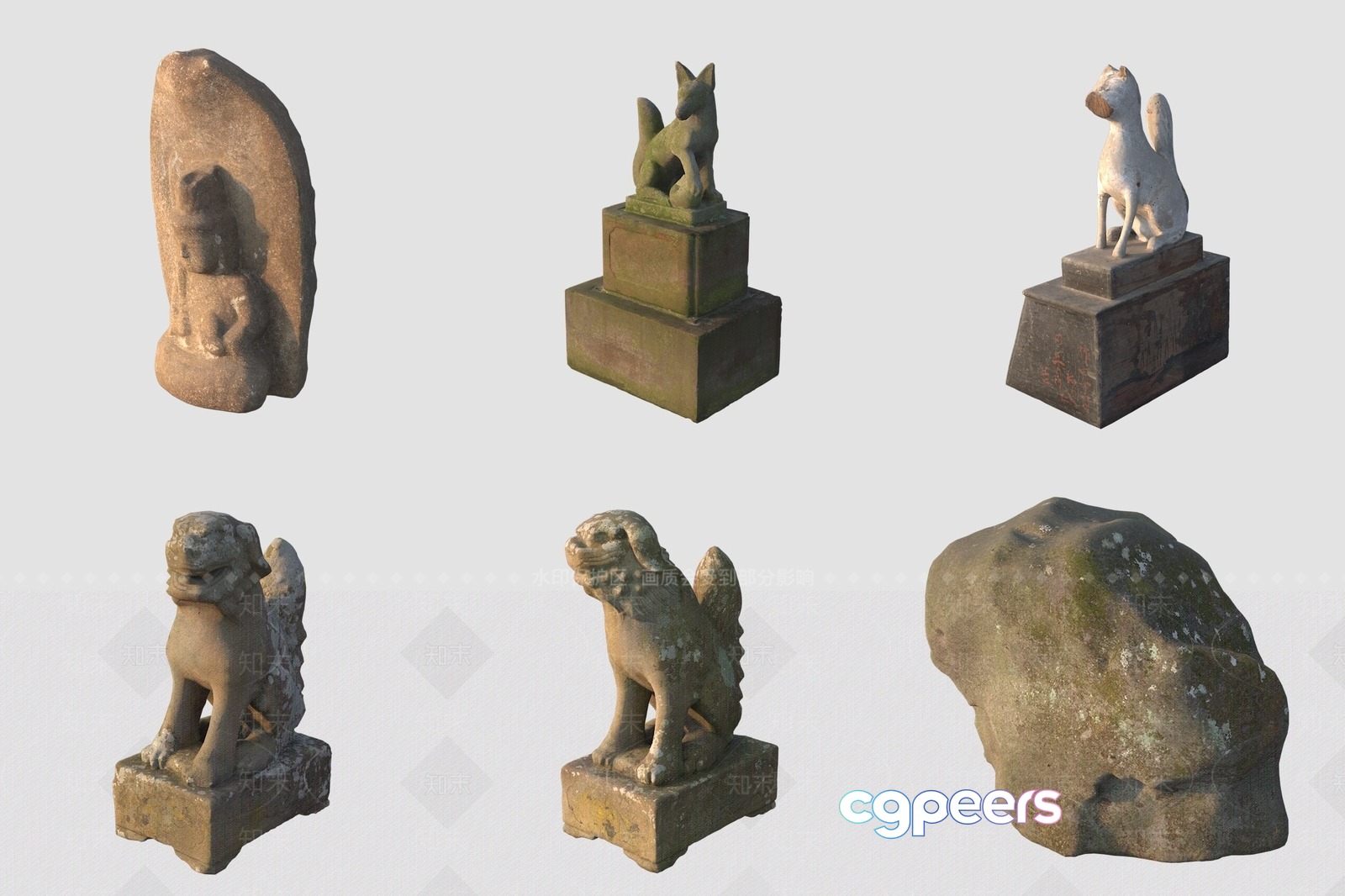 Small Stone Statues 3D Model - 589 - VRAY Render Small Stone Statues 3D Model - 589 - VRAY Render
