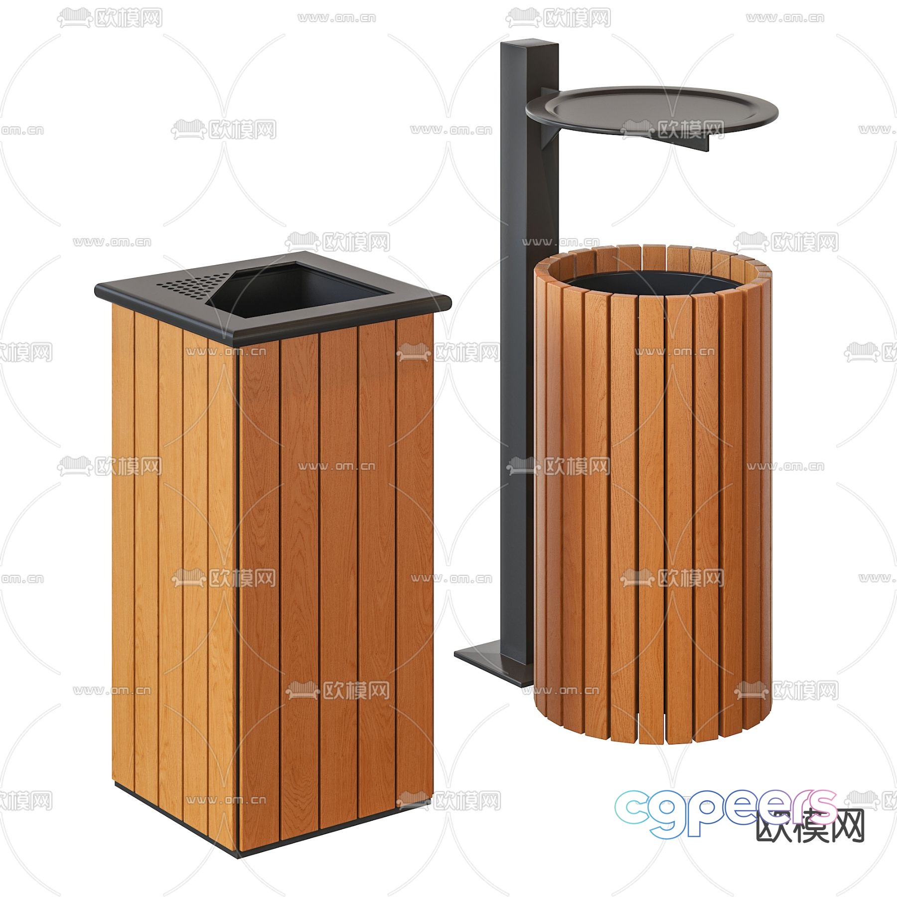 Modern outdoor wooden trash can 3d model