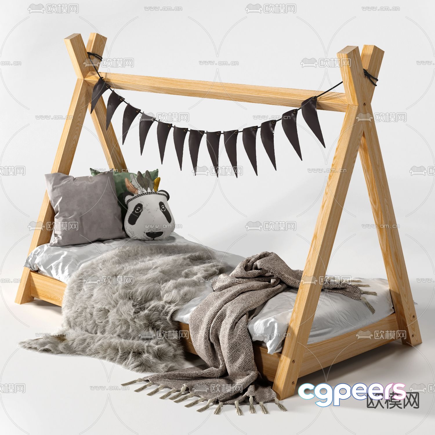 Nordic solid wood children’s bed 3d model Nordic solid wood children’s bed 3d model